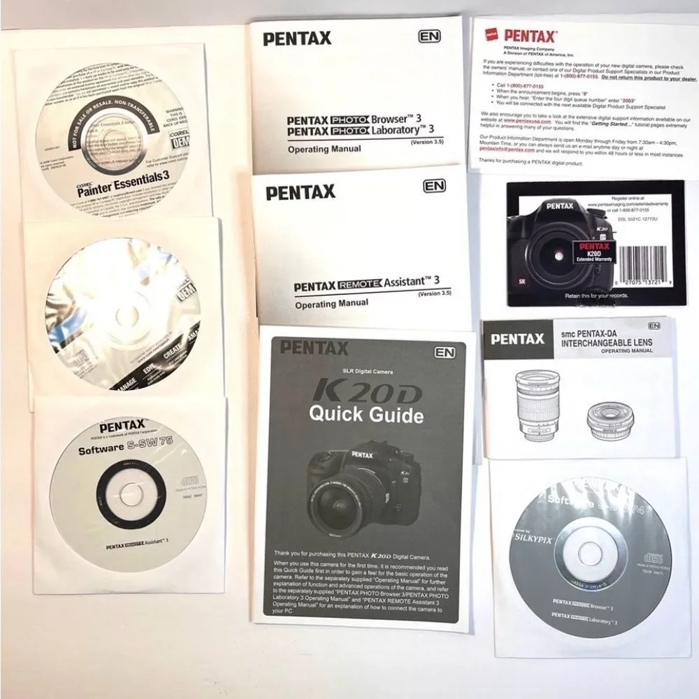 Pentax K20 Black Digital SLR Camera with Wide Angle and Telephoto Lenses